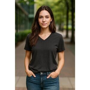 Stylus Women's Black V-Neck Short Sleeve T-Shirt